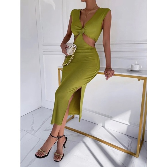 NWOT ROMWE Green Cut-Out BodyCon Midi Dress - Picture 4 of 5